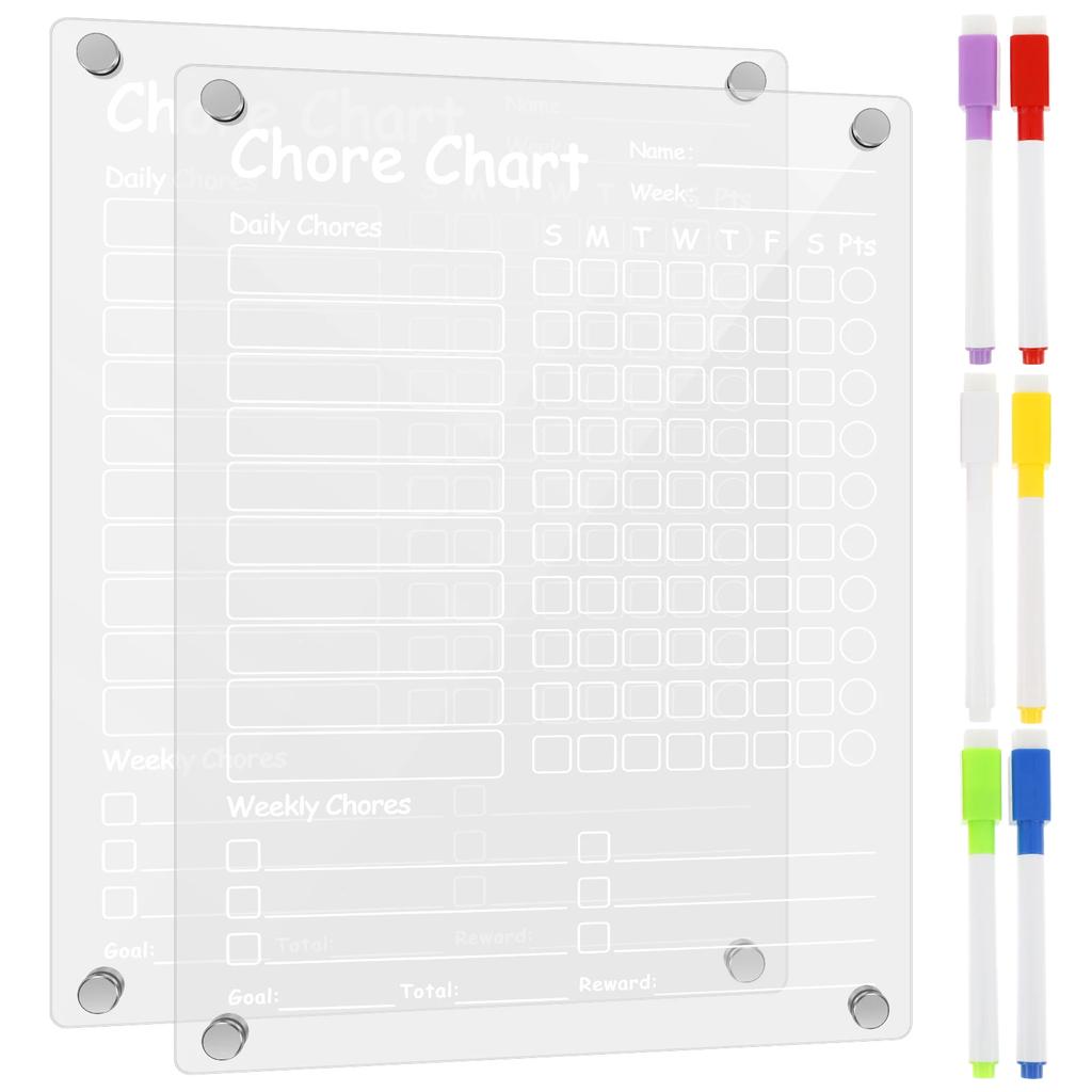 Acrylic Magnetic Chore Chart, Responsibility Reward Chore Board for Refrigerator 12"x8" Daily/Weekly To Do List White Board