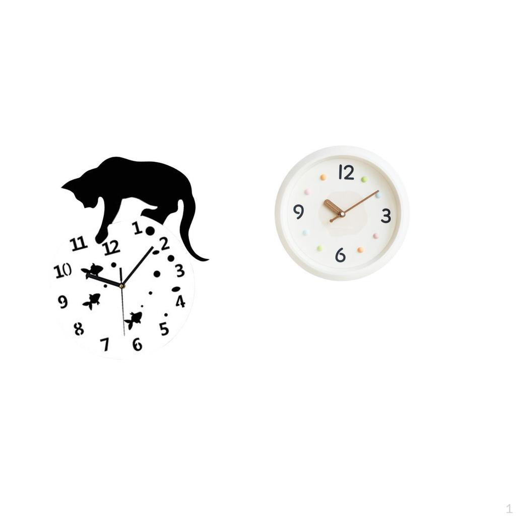 Silent Hanging Clock Cat Wall Quiet Movement Modern Round No Ticking Large