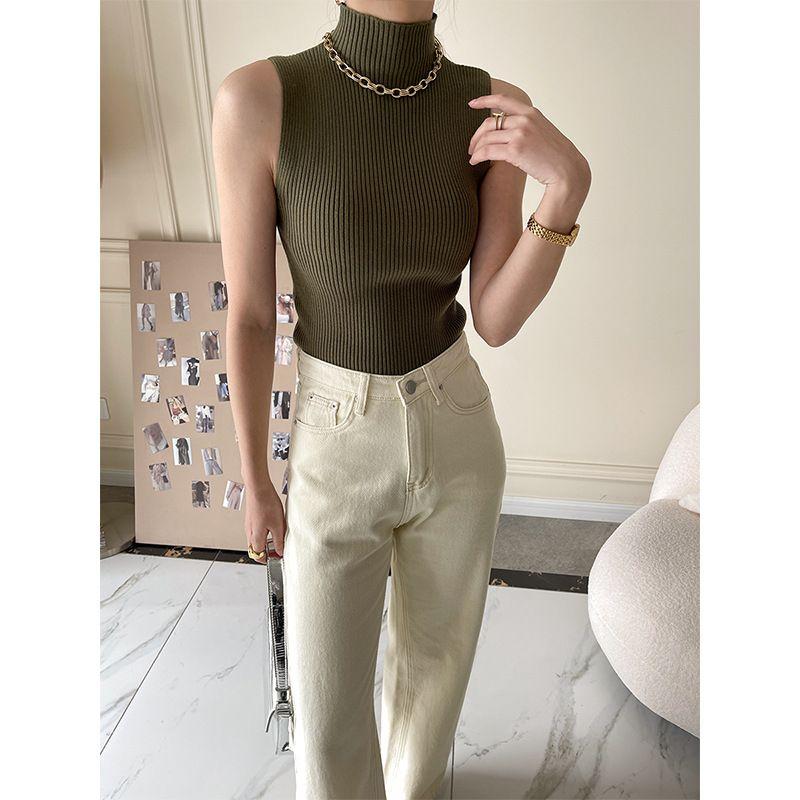 

High Necked Sleeveless Slim Fit Vest Top Turtleneck Sleeveless Slim fit Vest Top Army Green All yards