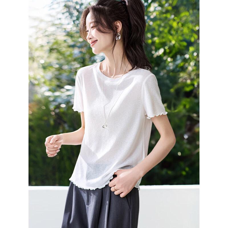 

Women s Round Neck Ruffle Trim T-Shirt XL