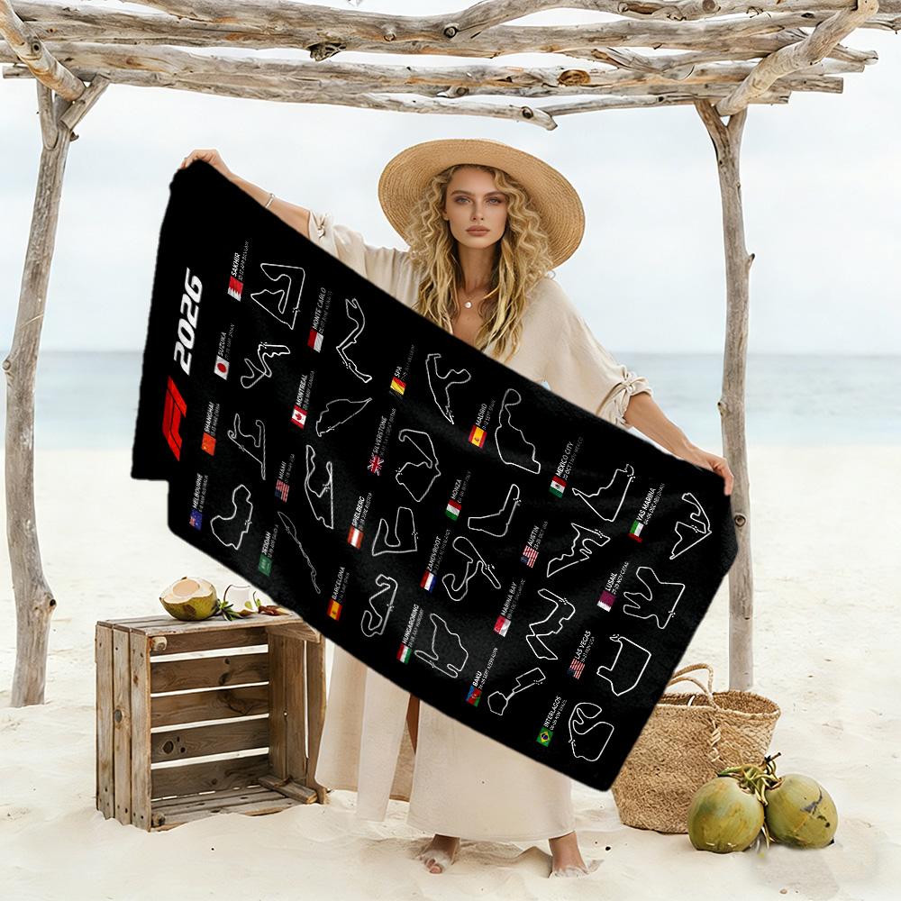 Asciugamano da Spiaggia Calendario Formula 1 2026 Alta Assorbenza & Asciugatura Rapida Comodo Leggero Adatto per Nuoto, Palestra, Campeggio, Yoga Vacanza