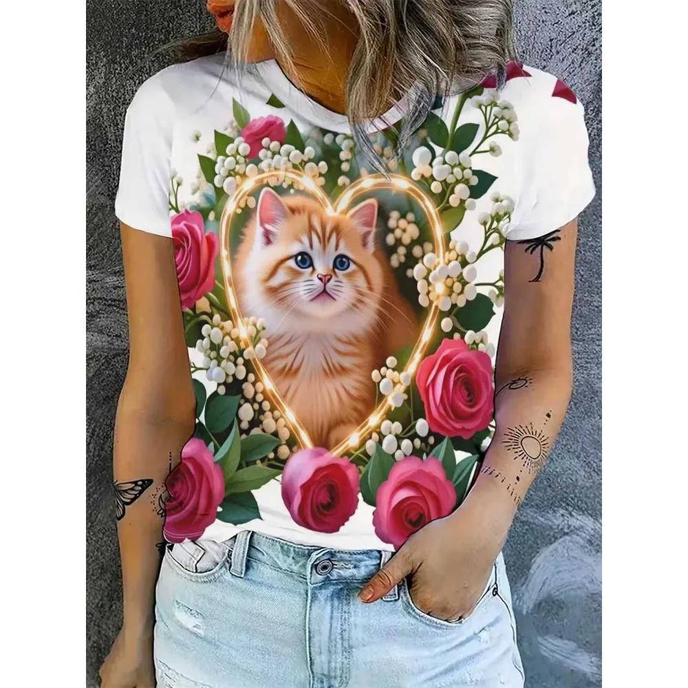 Women's Animal Print Top Fashion Versatile Short Sleeve Daily Comfort T-Shirts Women’s