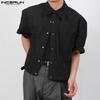 INCERUN Oversized Lapel Neck Short Sleeve Pocket Buttons Causal Shirts Tops