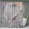 Grey Fashionable Golden Marble Patterned Bathroom Shower Curtain Waterproof