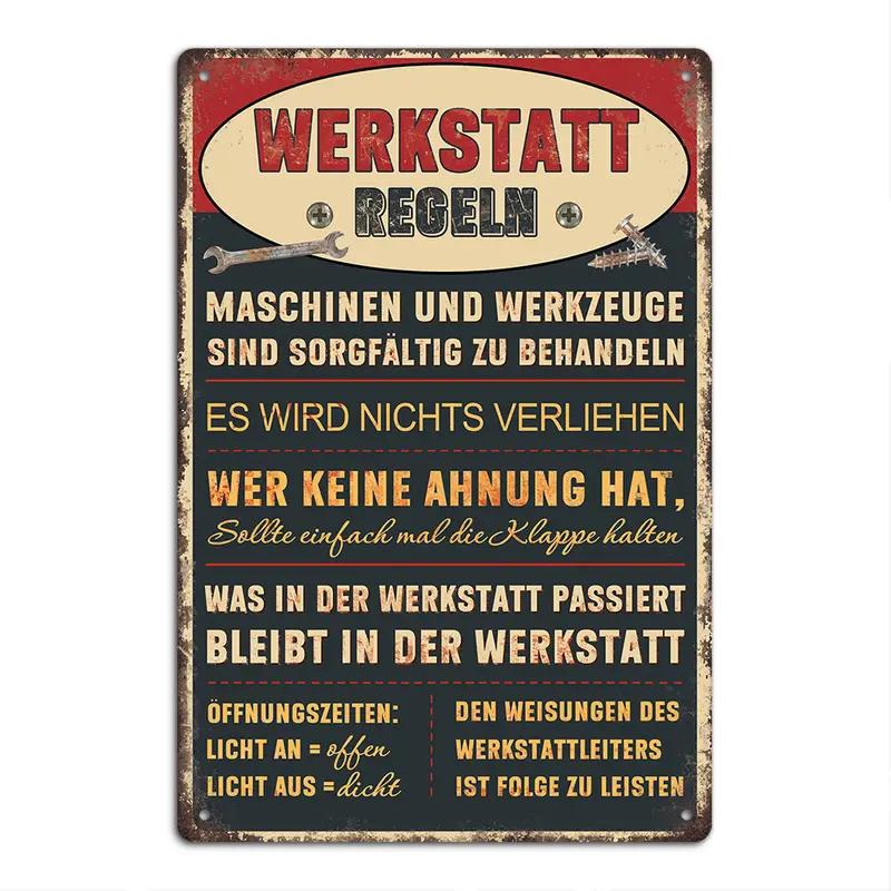 German Vintage Garage Tool Phrases Metal Sign,Retro Decorative Plaque, Home Wall ,Studio Room Man Cave Workshop Industrial Decor