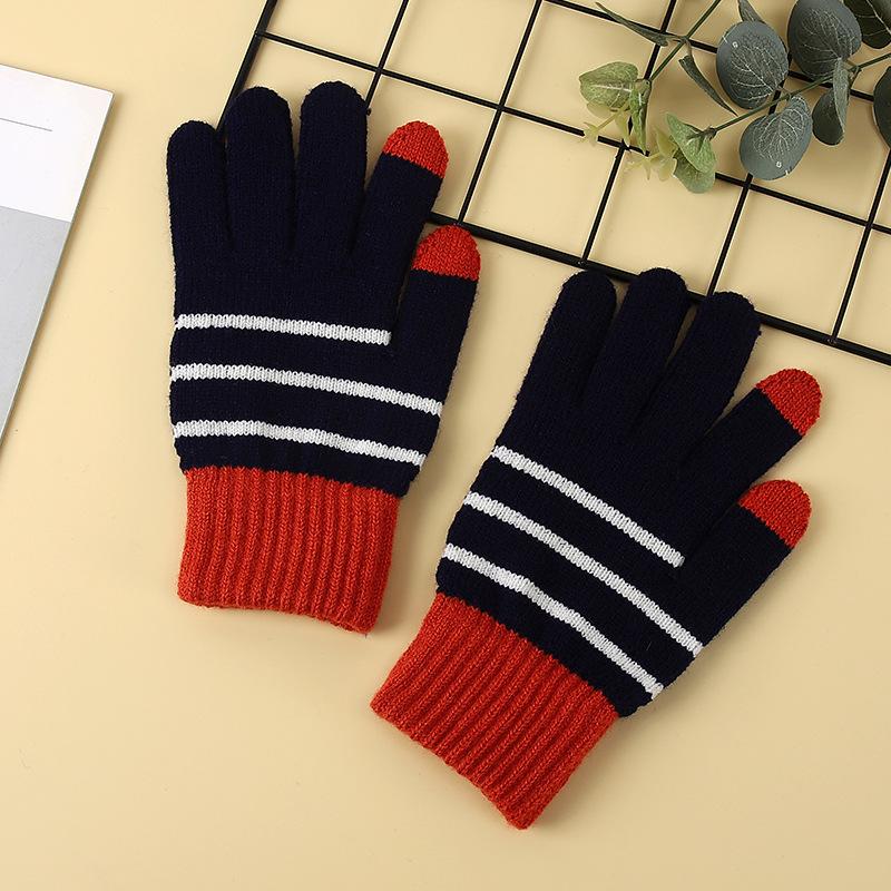 Autumn and Winter Women's Cycling Touch Screen Cold-proof Gloves Five Pointer Knitted Yarn Warmth Thickened Gloves Windproof Cute Gloves