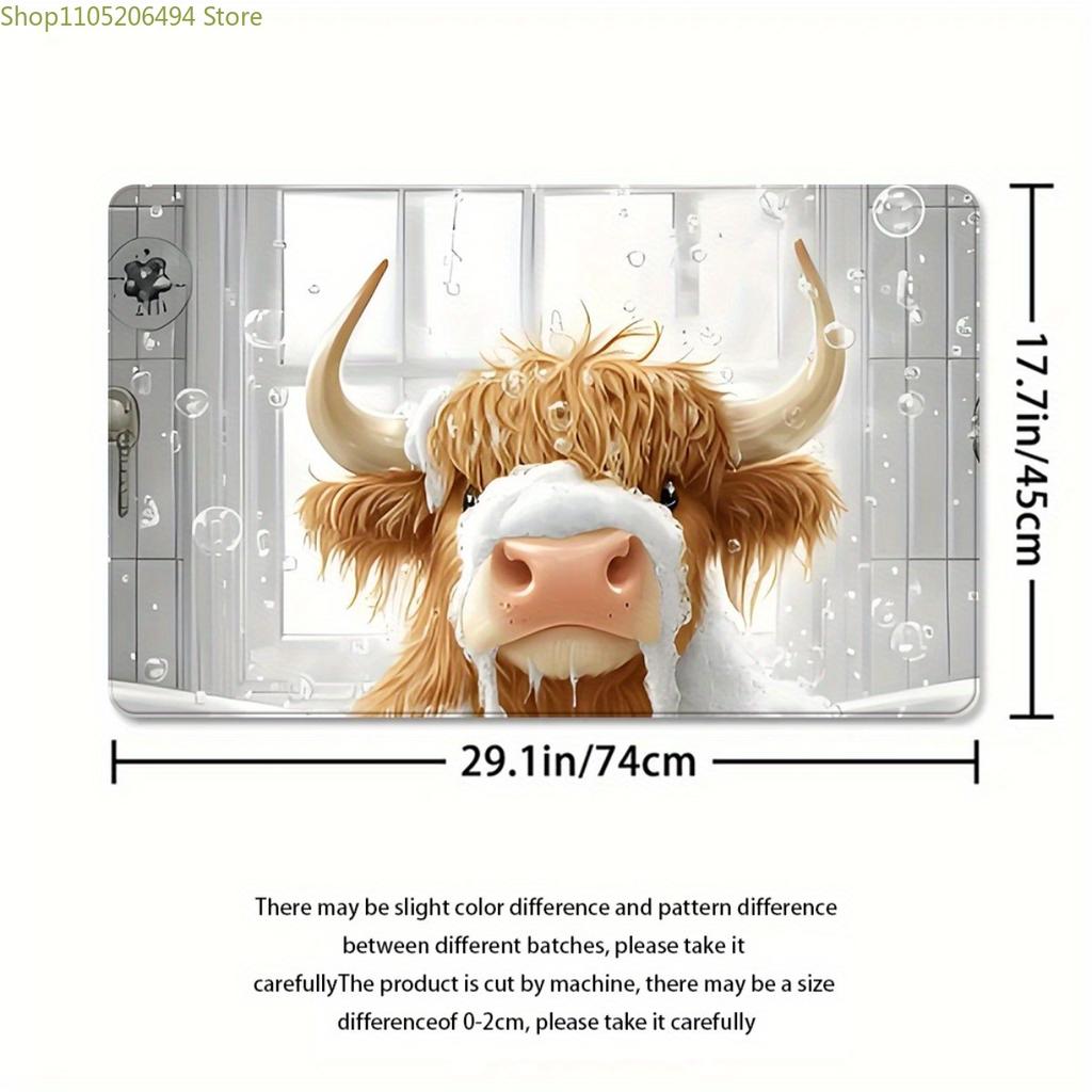 1/3/4pcs Cute Highland Cow Bathroom Set with Shower Curtain, Bath Mat & Toilet Cover - Scottish Cow Print Bath Decor, Soft Far