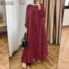 ZANZEA Women Muslim Casual O-neck Loose Long Sleeve Dress