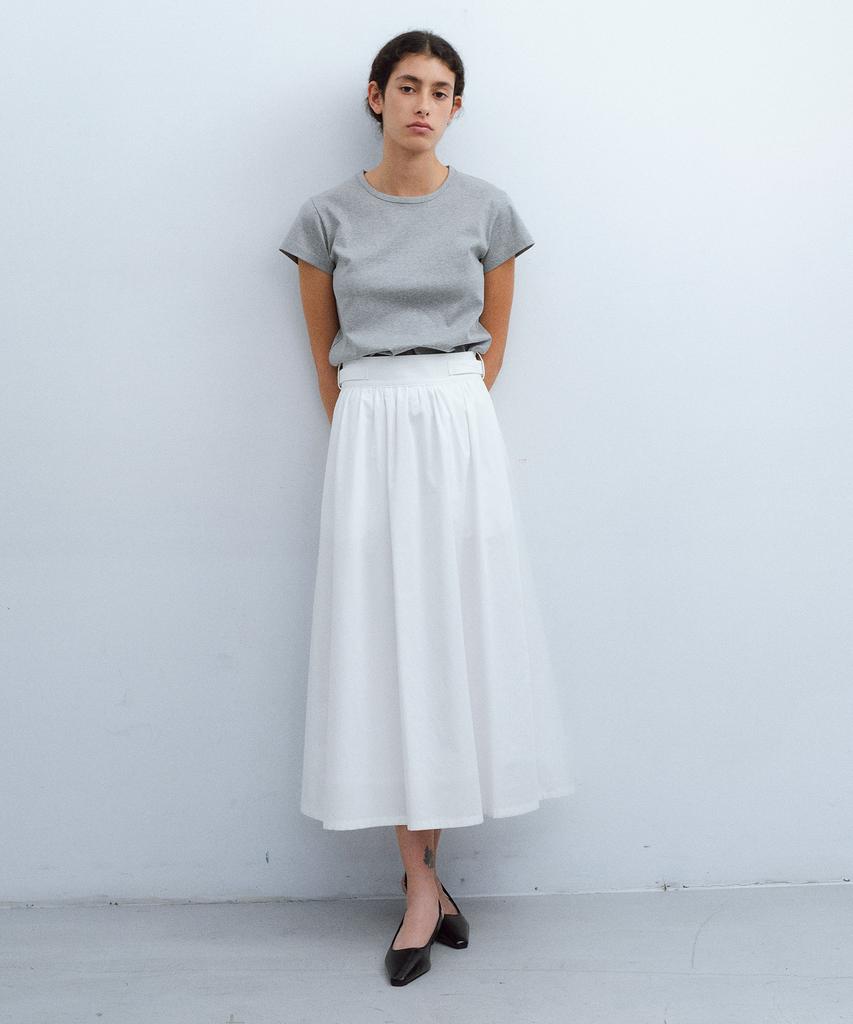 Aubeuawo Belted Shirring Skirt (White)