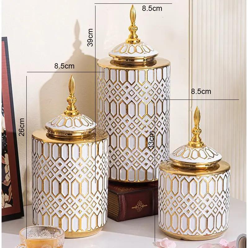 White gold-plated ceramic vase Living room general jar jewelry storage rack Creative floral decorations and ornaments Flower pot