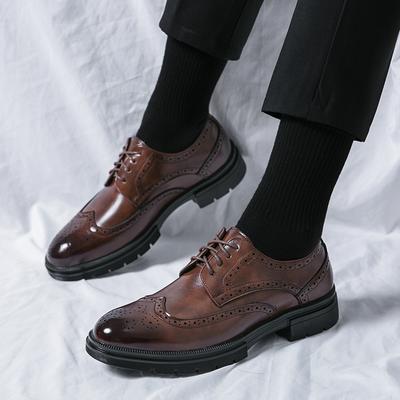 Retro Men Brock Leather Shoes Black Brown Lace-up Business Office High-end Leather Shoes Travel Shoes Men Size 38-46