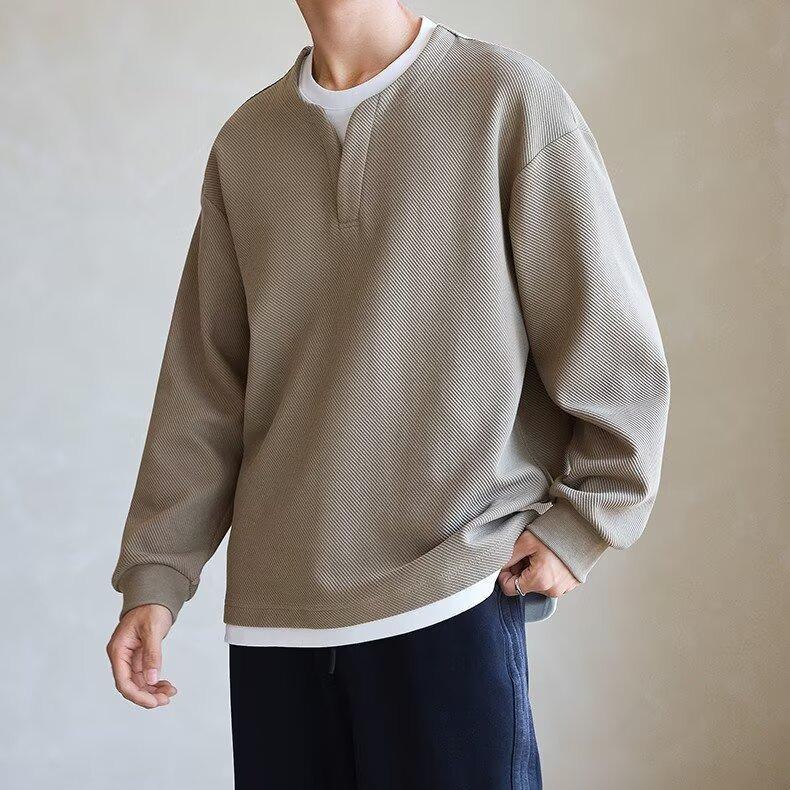 Men s Trendy Layered-Look Hoodie with Velvet, Winter 2025 Shirt Collar Base Layer Extra Large