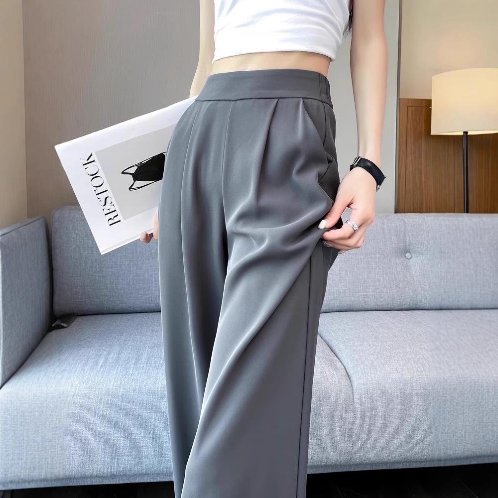 2025 Women's High-End Gray Wide-Leg Suit Pants - Lightweight Spring/Summer