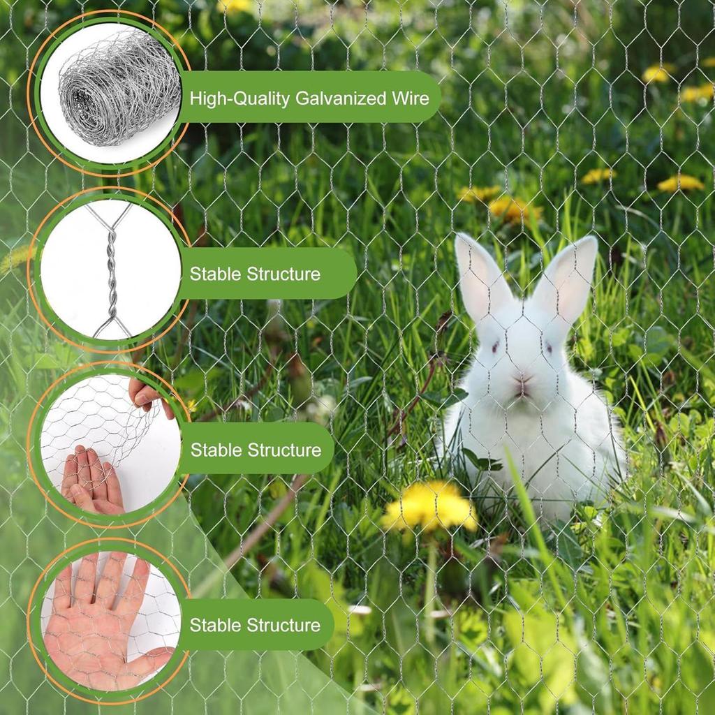 Poultry Netting Hexagonal Galvanized Netting Floral Chicken Wire Fence For Craft For Pet Animal Tree Duck Coop Garden Compost