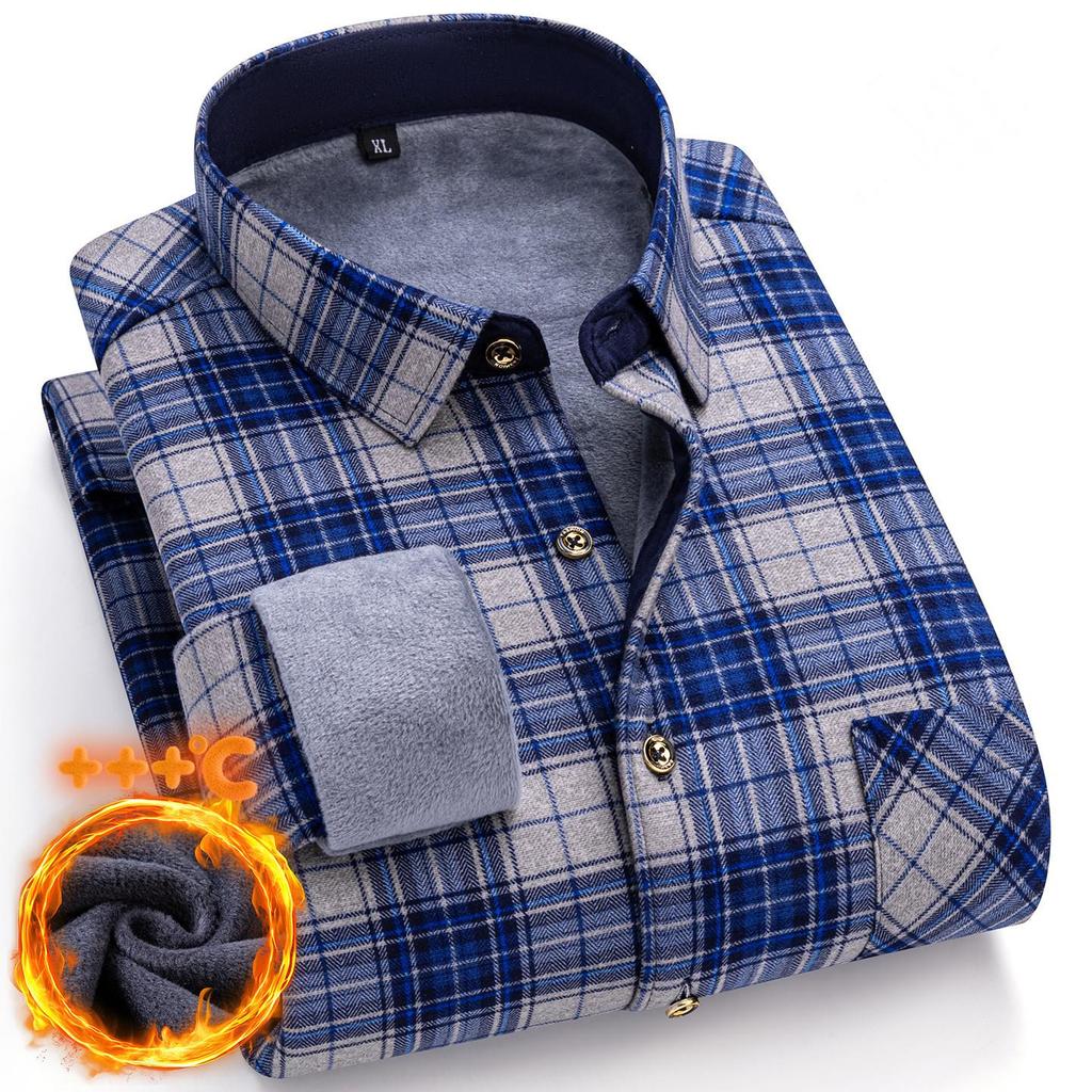 New Plus Size 8XL 7XL 6XL Men's Shirt Autumn Winter Fleece Thickened Warm Long Sleeve Plaid Business Casual Slim-fit Man Clothes