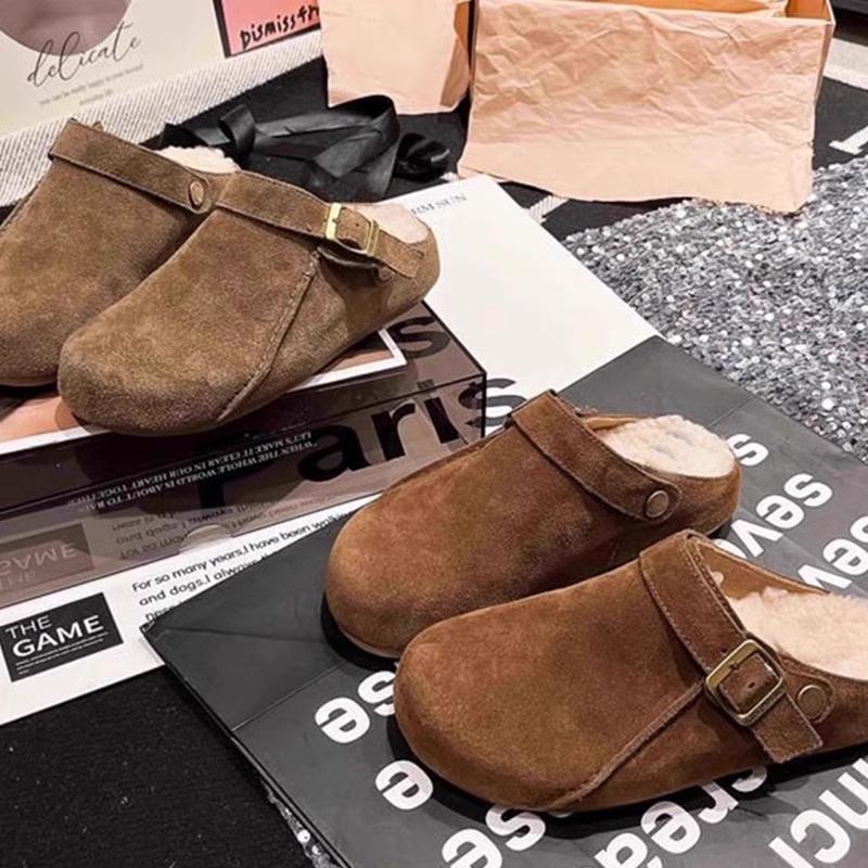 Fashion 2024 Fashion Women's Shoes Closed Toe Women's Slippers Hot Sale Belt Buckle Casual Slippers Women Winter Rivet Flat Slippers