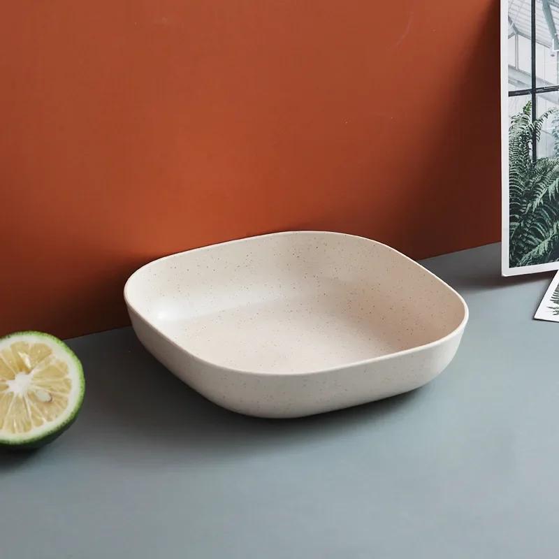 1/4Pcs/Set Dessert Plate Pure Natural Wheat Square Snack Straw Bowl Sauce Seasoning Dish Degradable ECO-friendly Tableware