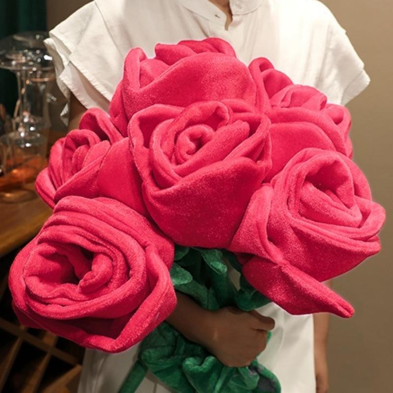 85cm/100cm Large Red Plush Artificial Rose Bouquet Stuffed Bendable Bouquet Soft Floral Home Decoration Valentine's Day Gift