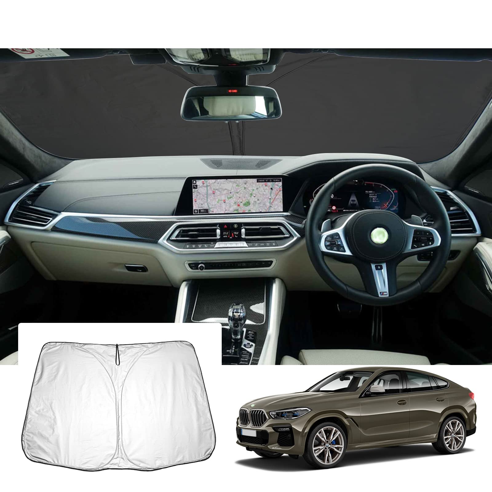 

GAFAT Car Sunshade for the New 3rd Generation MBW X6 UV Foldable Windshield Sunshade with Storage Easy and Security for Car Camping 2019+ G06,