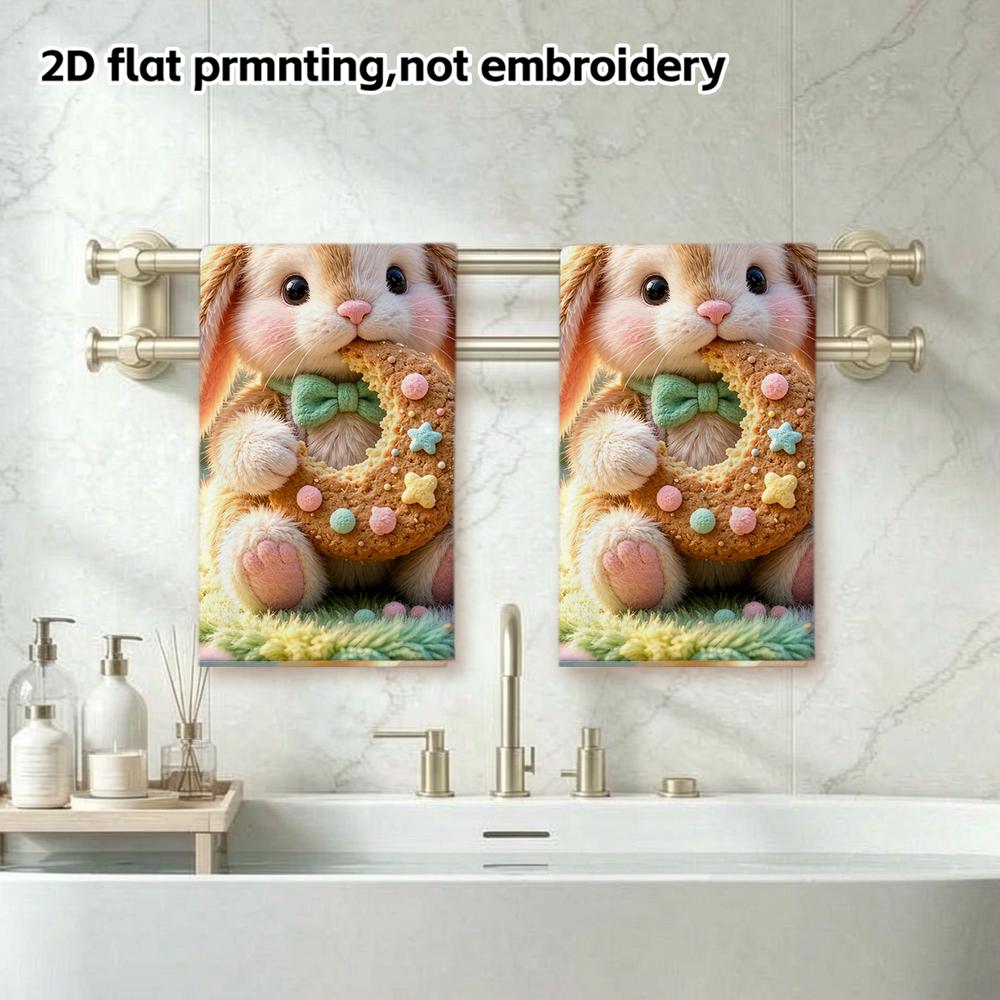 Fluffy Bunny Cookie Moon Towel, Soft Absorbent Hand Towel, Sweet Fantasy Cartoon Bath Towel