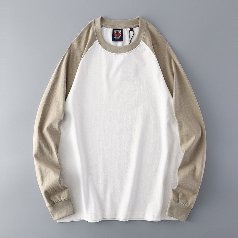 Fashion Brand Retro Raglan Contrast Color Pure Cotton Long-Sleeved T-shirt
