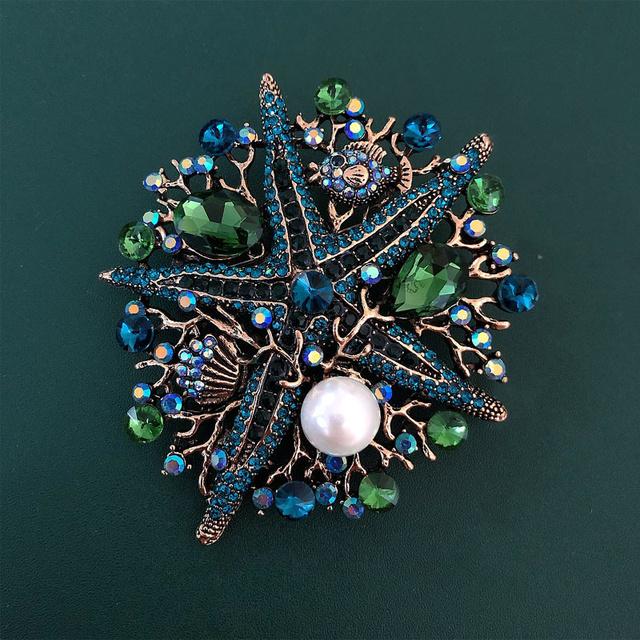 Exaggerated Rhinestone Starfish Brooch Five -Pointed Star Personality All -Match Trend Alloy Pearl Corsage Jewelry