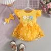 2026 Sommer Florales Baby-Kleid mit Puffärmeln & Geripptes Body-Set mit Haarreif & Schmetterlingsrock