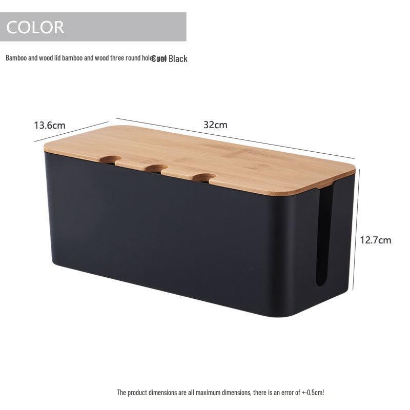 "Wood Grain Multi-Function Desktop Cable Organizer Box"