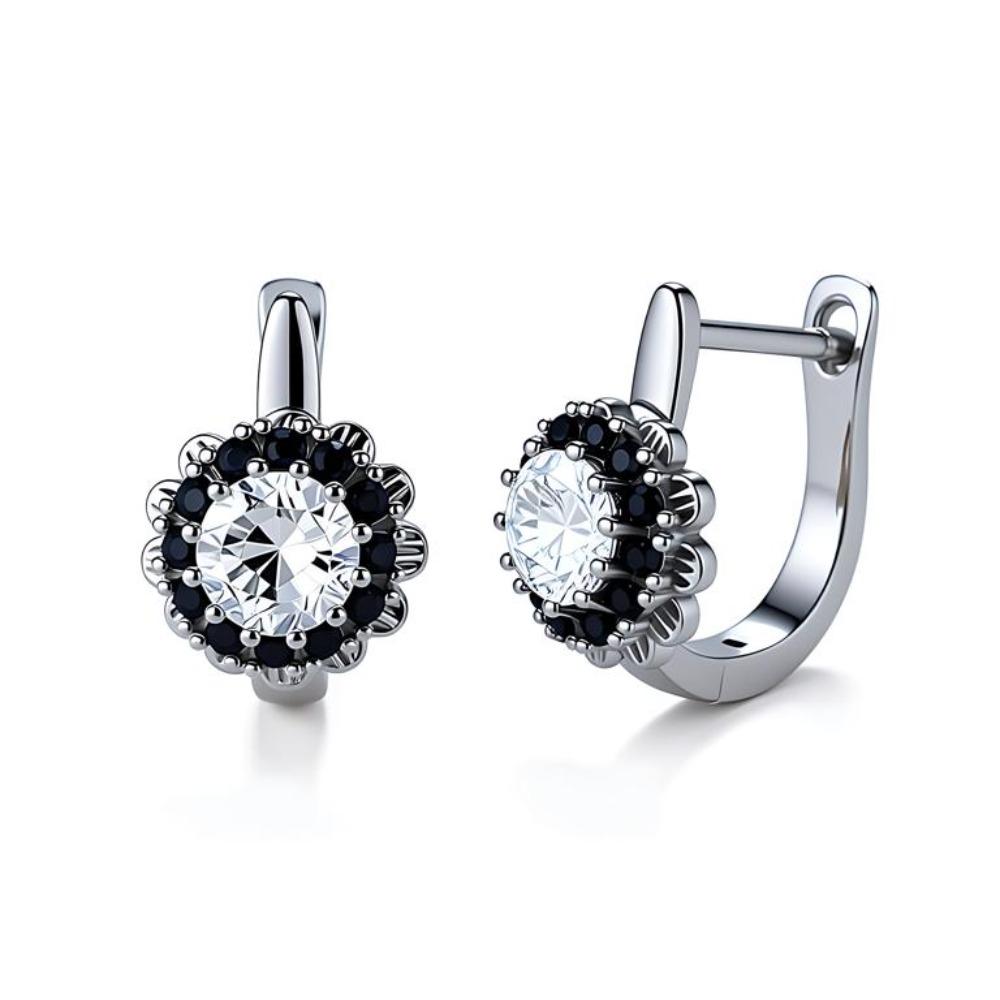 Brincos de argola de pedra preta branca