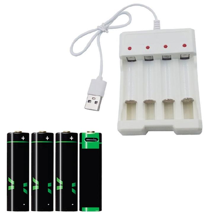 USB Powereds AA/3A Battery Charger with 4 Slots and Recognition for Safe and Efficient Charging