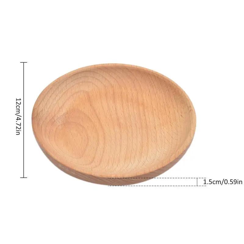 1pc Beech Wood Round Dinner Plate Western Food  Dessert Serving Tray Snack Fruit Dry  Organizer Holder Home Decor