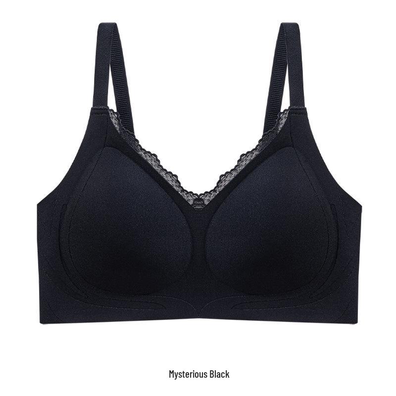 

Бесшовный кружевной бюстгальтер с V-образным вырезом без косточек: Тонкая, Мягкая Поддержка, Предотвращение Провисания, Фиксированные Чашки L (recommended 90-110 jin)