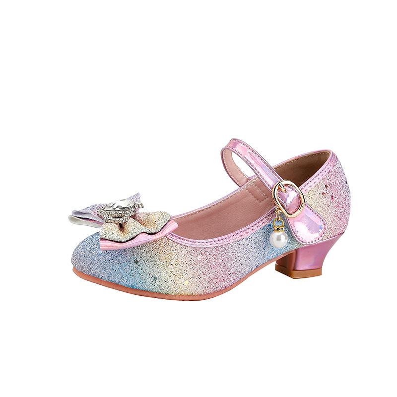 High-heeled dress shoes for children, stylish crystal shoes, princess wedding party high-heeled shoes, floral bridesmaid shoes 25 розовый