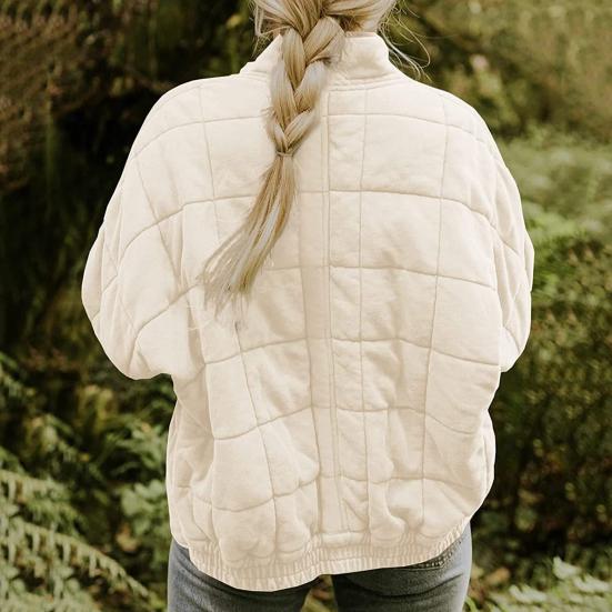 Women Winter Coat Pockets Solid Color Thick Stand Collar Long Sleeves Keep