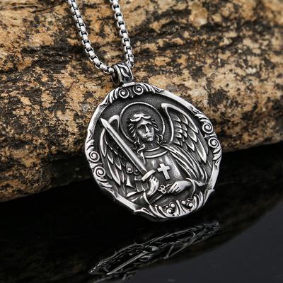 Personalized Vintage Cross Pendant Angel Wings Men's Titanium Steel Necklace Jewelry