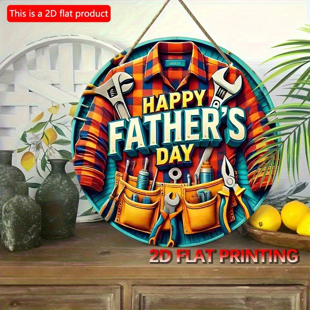 2d flat 20*20cm Vintage-Inspired Father'S Day Round Wooden Sign - Easy Hang, Colorful Tool Design with "Happy Father'S Day" Text, Ideal for Home, Bar