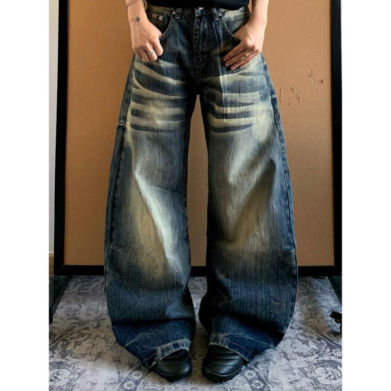 Vintage Washed Distressed Denim Jeans Men Women Loose Straight Leg Wide Fit Casual Trousers Collection