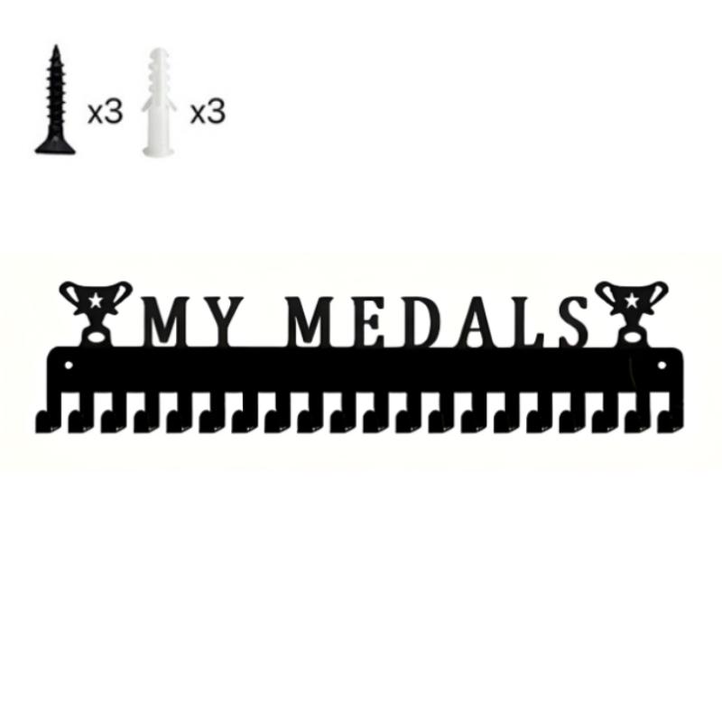 Metal Black Medal Display Rack Wall-Mounted Medal Hooks Holds 60 Medals For Running Football Baseball Awards Art Home Decor