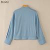 ZANZEA Women Casual Round Neck Loose Long Sleeve Blouse