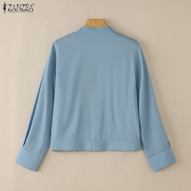 ZANZEA Women Casual Round Neck Loose Long Sleeve Blouse