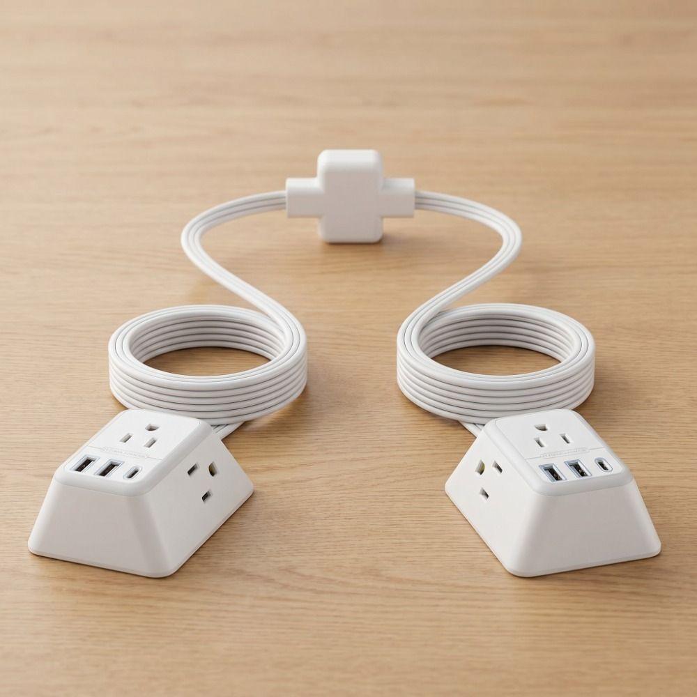 12FT Length Twin Extension Cord 2 USB-A Ports Split Power Strip  Overload Protectio