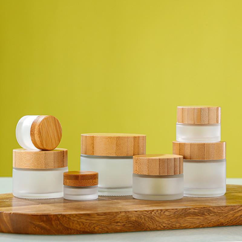 Bamboo & Wood Lid Frosted Glass Eye Cream Jar & Dispenser