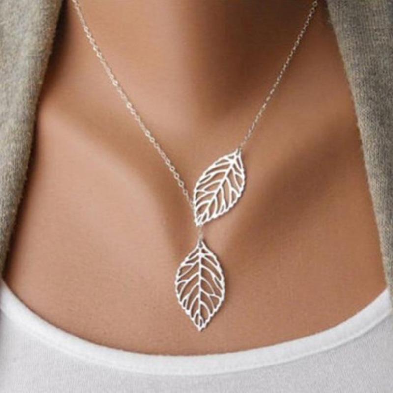 Women's Fashion Faux Pearl Hollow Leaves Branch Choker Short Bib Collar Necklace