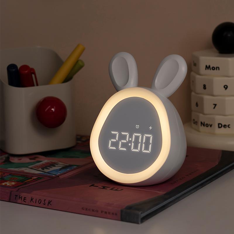Round Rabbit Smart Alarm Clock with Night Light for Kids