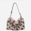 Leopard Print Winter Shoulder Bags for Women Furry Underarm Bag Chain Plush Animal Pattern Evening Totes Purse Crossbody Bag