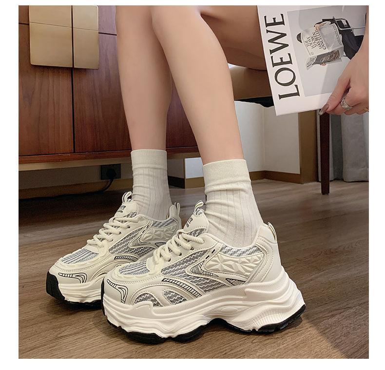 Platform dad shoes women's 2025 new autumn breathable height increase student fried street double net casual real soft leather sneakers
