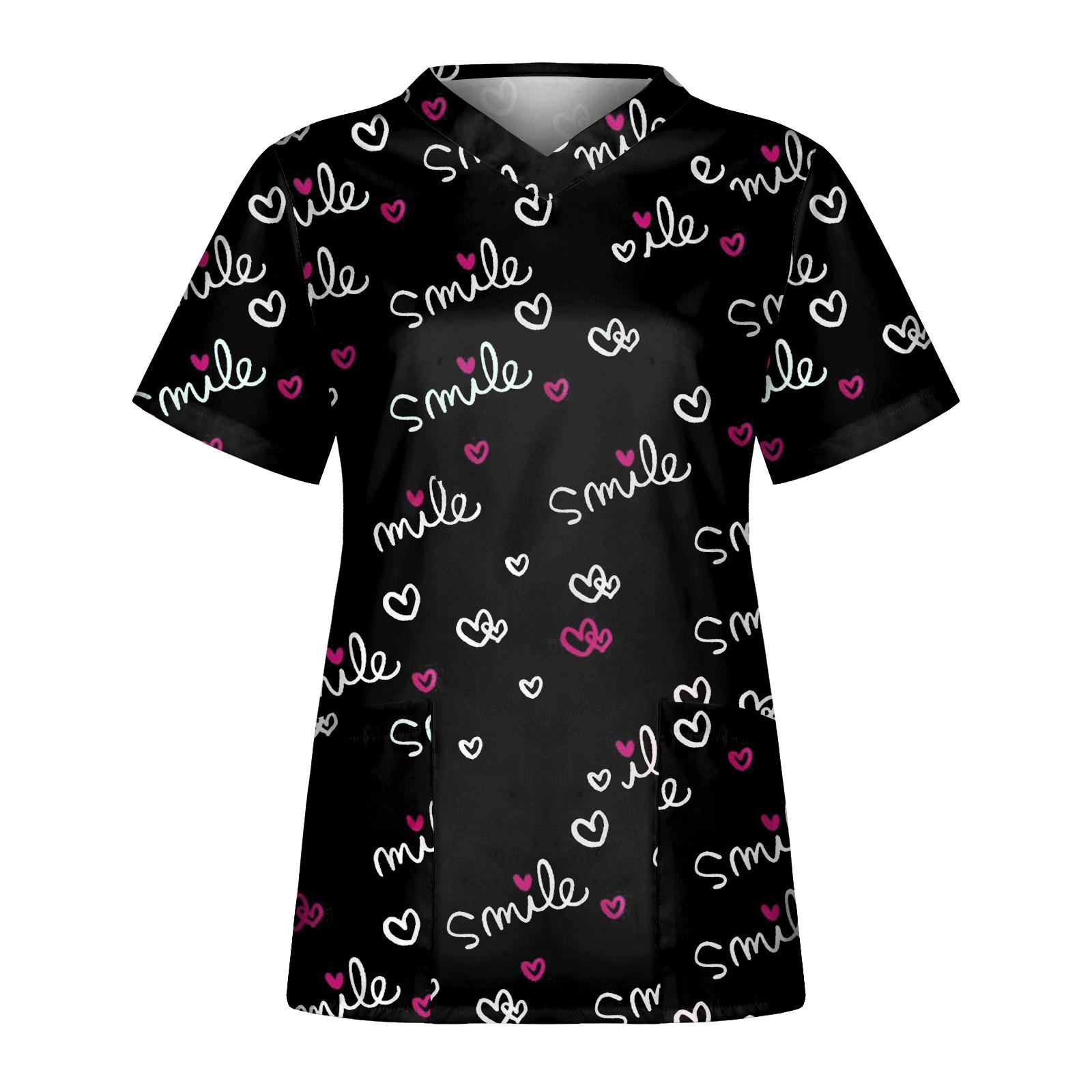 

Женский топ с коротким рукавом и v-образным вырезом, рабочая изоляционная одежда, униформа, топ ко Дню святого Валентина S чёрный