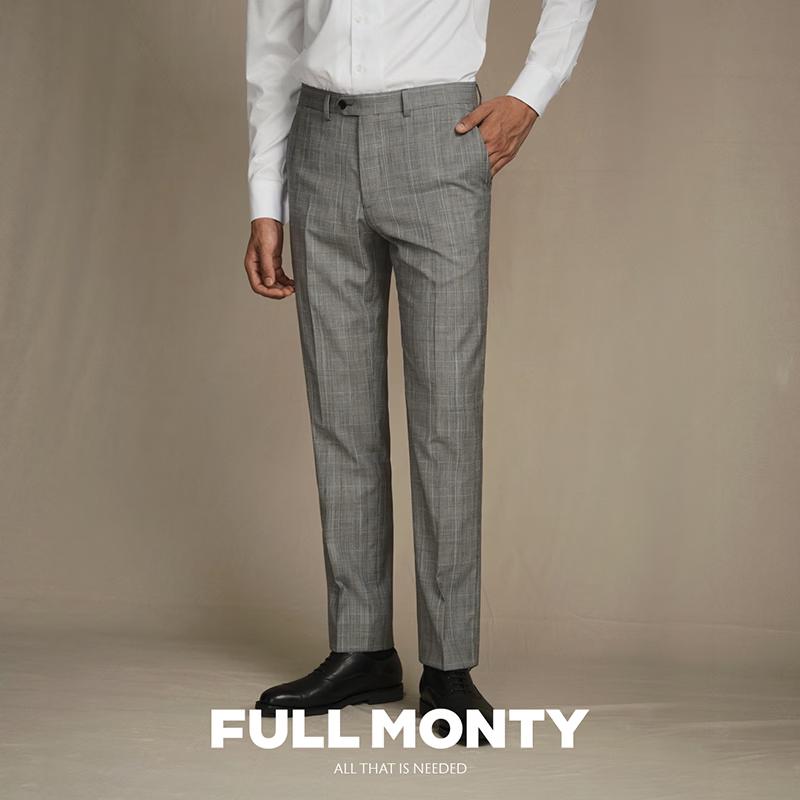 FULL MONTY Men s Light Grey Welsh Plaid 100% Wool Suit Trousers XL