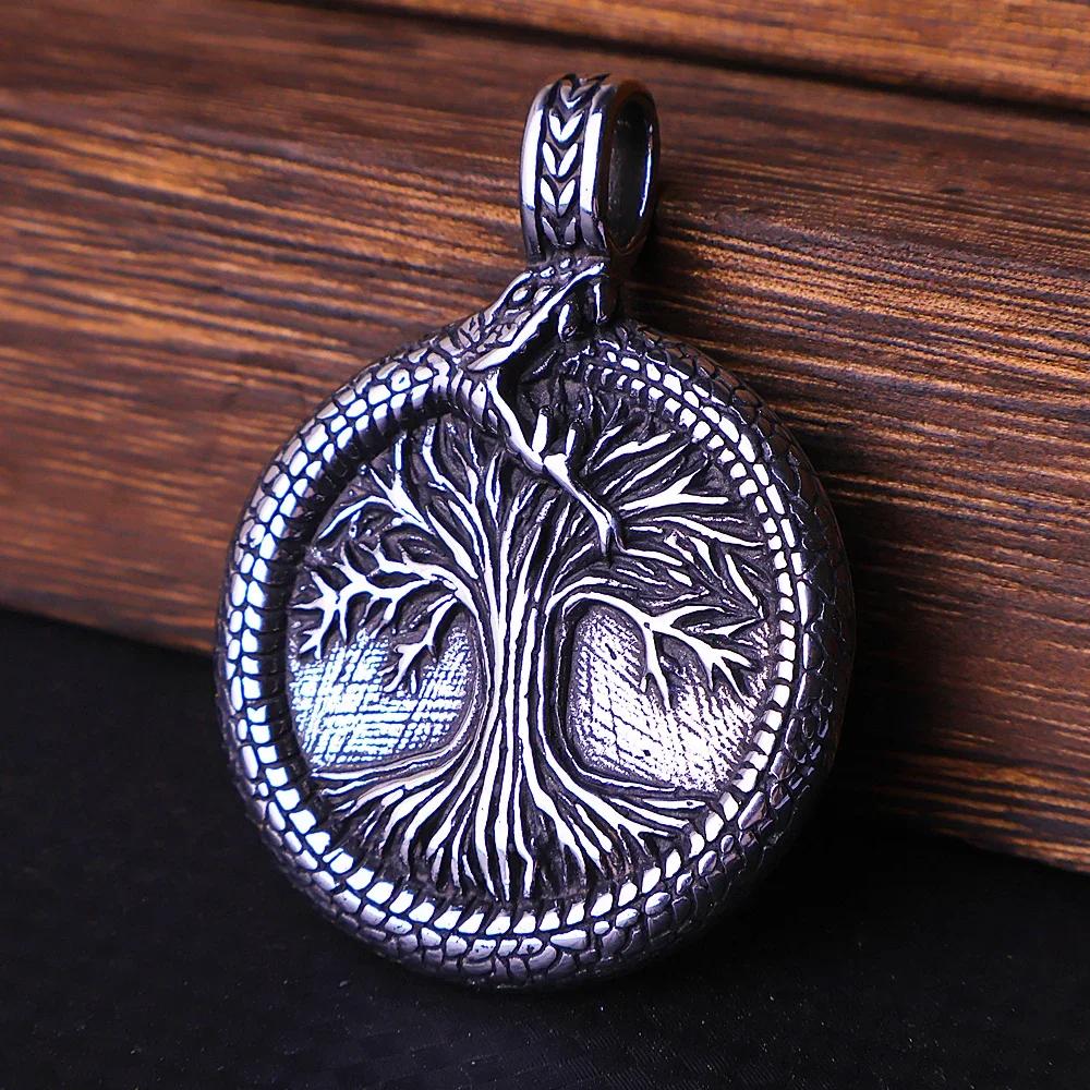 Nordic Tree of Life Pendant Necklace Stainless Steel Vintage Yggdrasil Ourobles Necklace Men Scandinavian Jewelry
