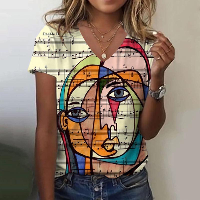 Women T Shirt Abstract Painting Print Funny Clothes Women Short Sleeve T Shirts Top Streetwear Summer Oversized Clothing